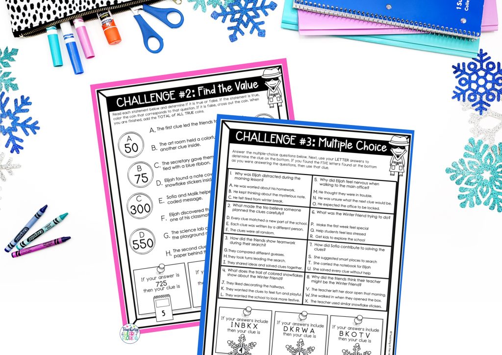 Two of the challenges included in these back from winter break activities for 5th grade students love during the first week back.