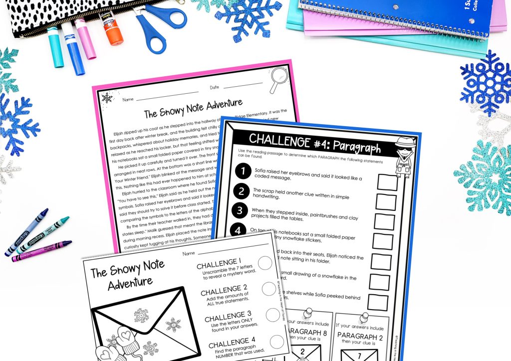 A closer look at the story and challenge included in these back from winter break activities for 5th grade teachers can use to ease students back into reading.”